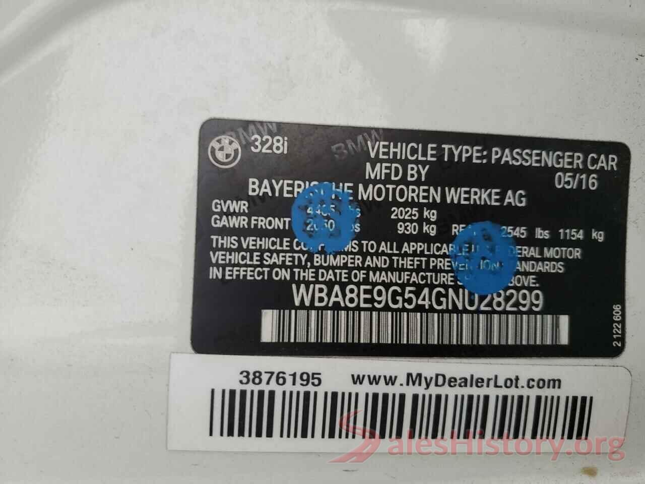 WBA8E9G54GNU28299 2016 BMW 3 SERIES