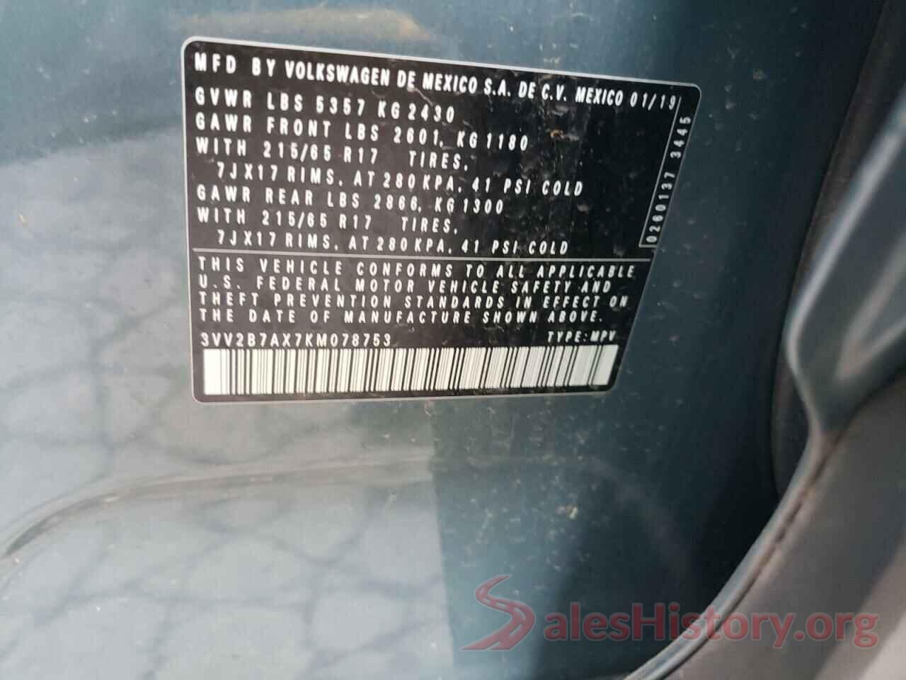 3VV2B7AX7KM078753 2019 VOLKSWAGEN TIGUAN