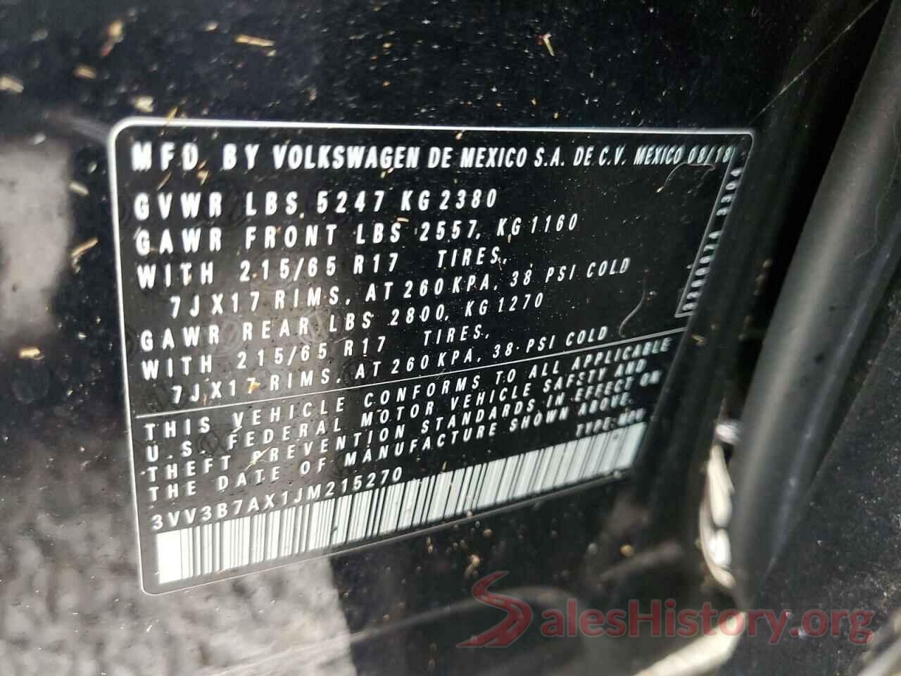 3VV3B7AX1JM215270 2018 VOLKSWAGEN TIGUAN