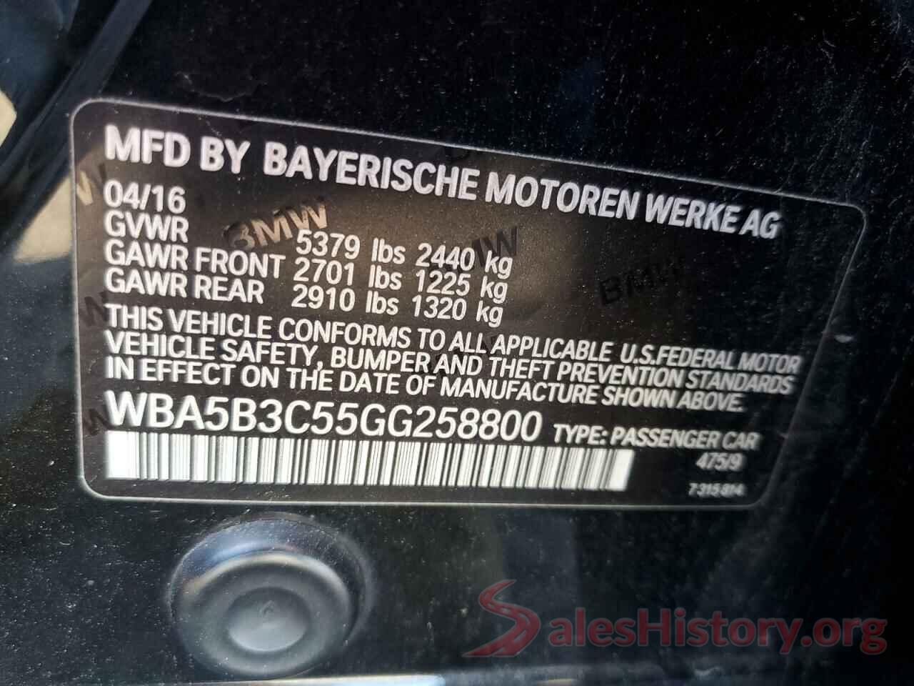 WBA5B3C55GG258800 2016 BMW 5 SERIES