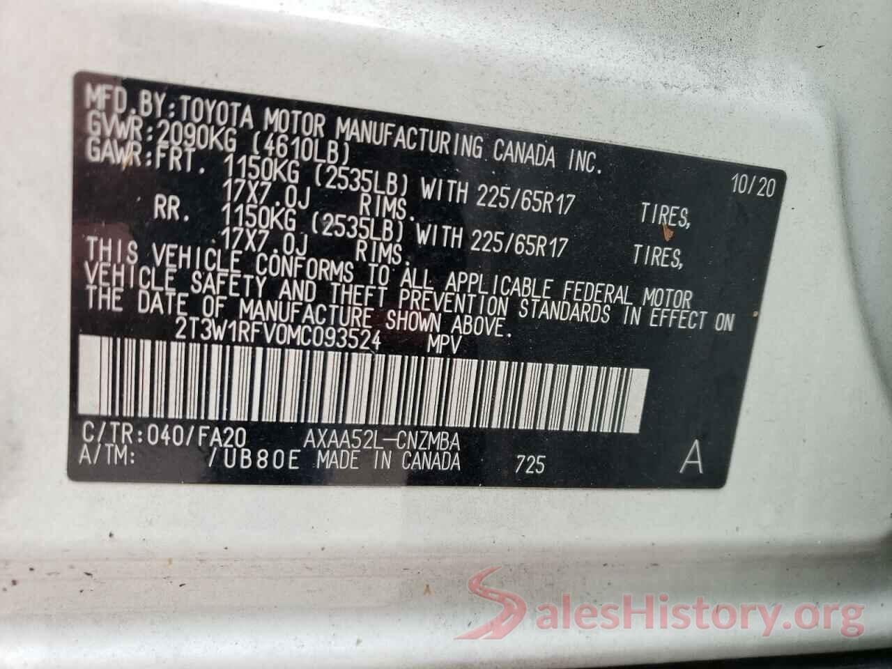 2T3W1RFV0MC093524 2021 TOYOTA RAV4