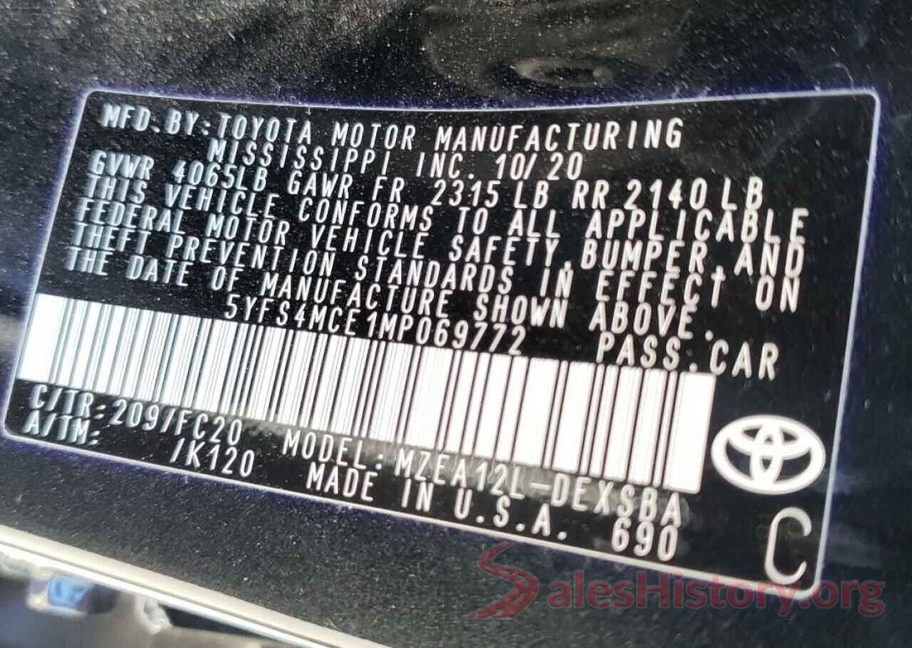 5YFS4MCE1MP069772 2021 TOYOTA COROLLA