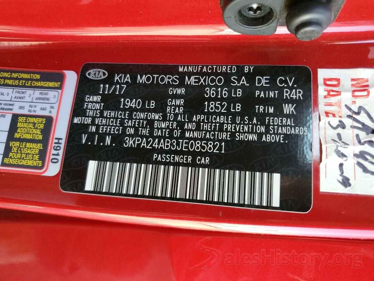 3KPA24AB3JE085821 2018 KIA RIO