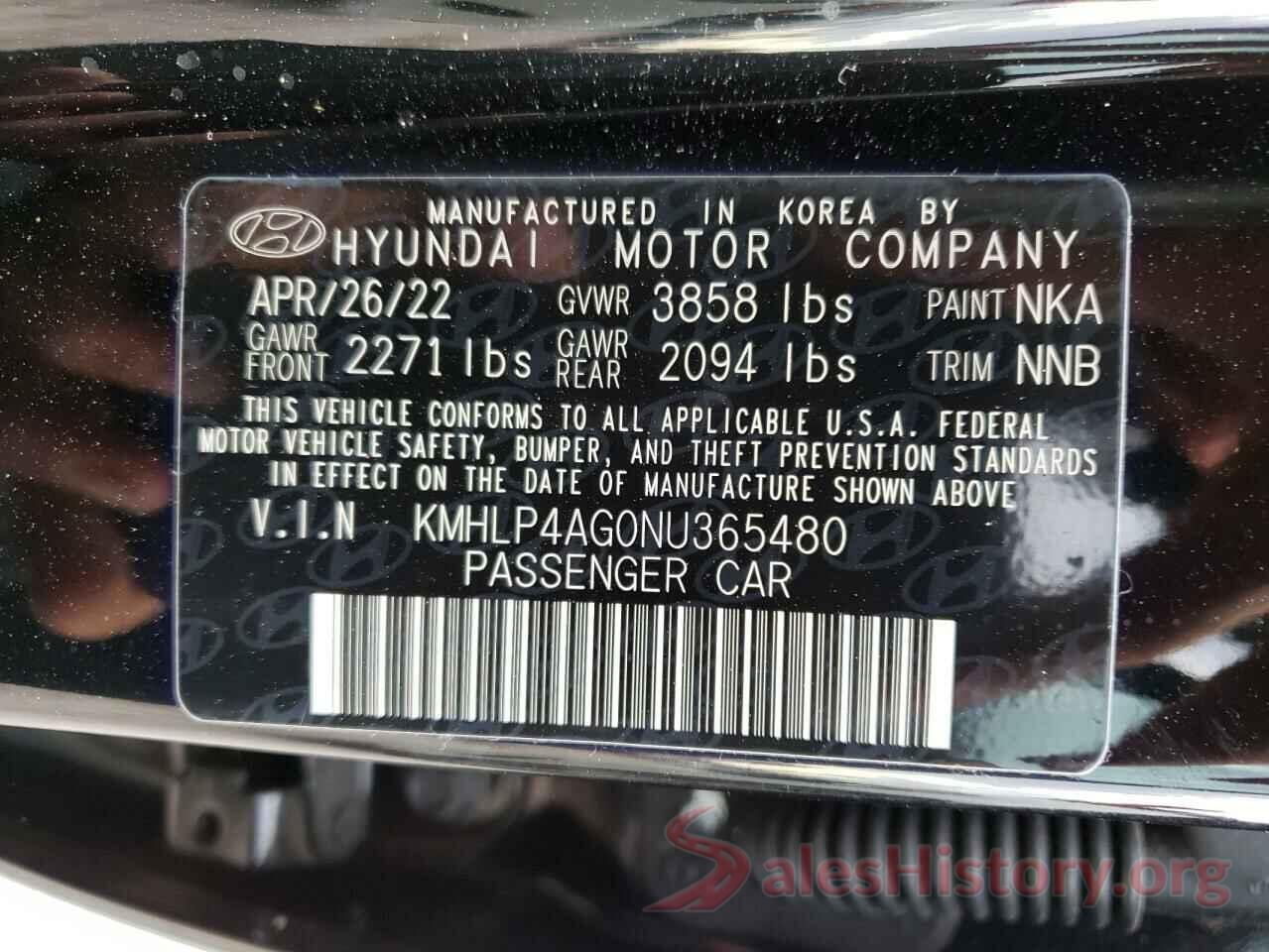 KMHLP4AG0NU365480 2022 HYUNDAI ELANTRA