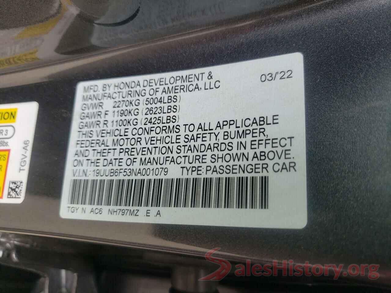 19UUB6F53NA001079 2022 ACURA TLX