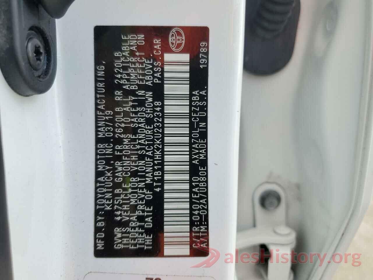 4T1B11HK2KU232348 2019 TOYOTA CAMRY