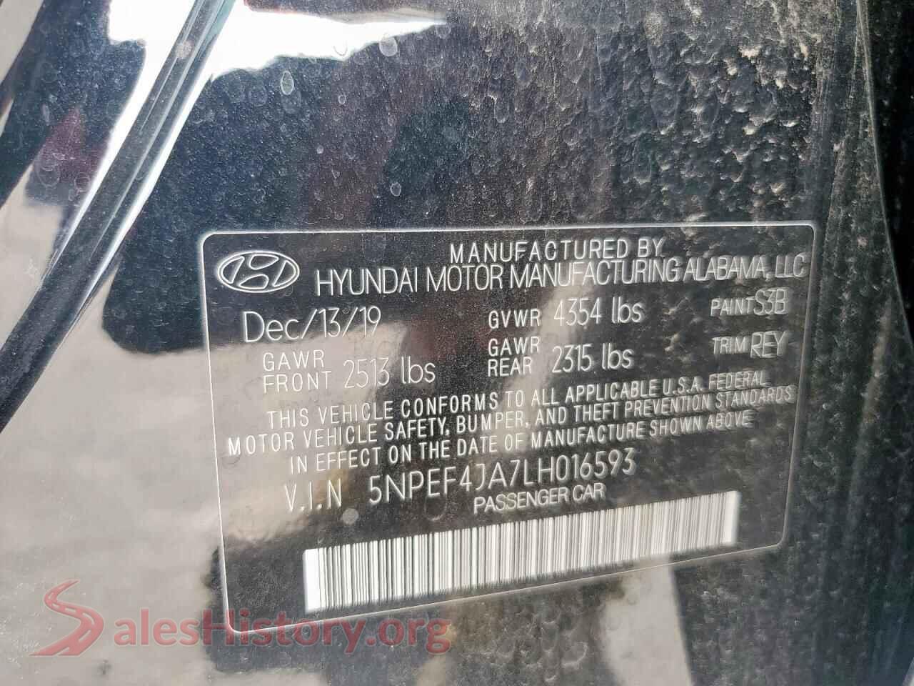 2020 HYUNDAI SONATA VIN 5NPEF4JA7LH016593, wheel and tire