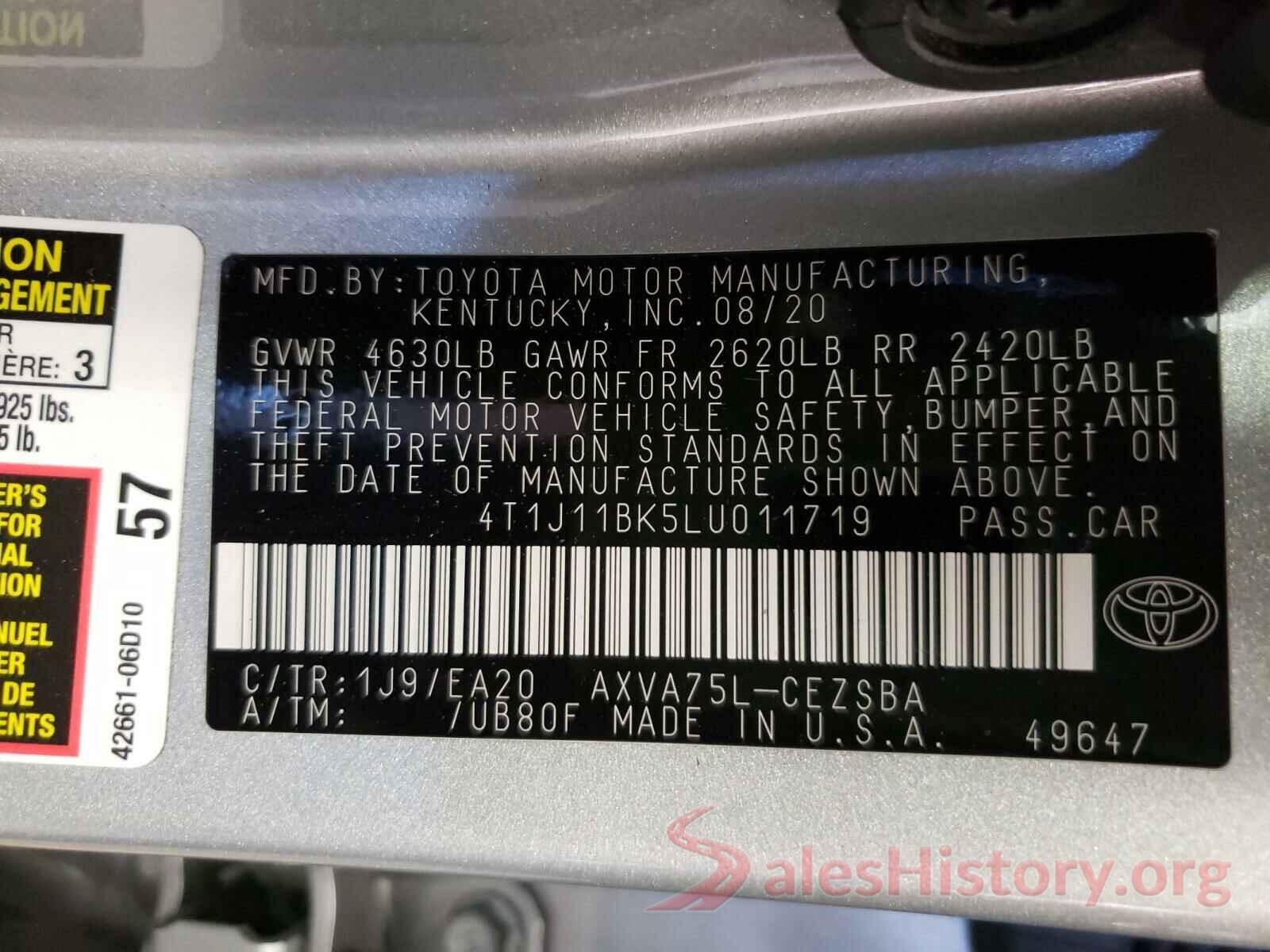 4T1J11BK5LU011719 2020 TOYOTA CAMRY