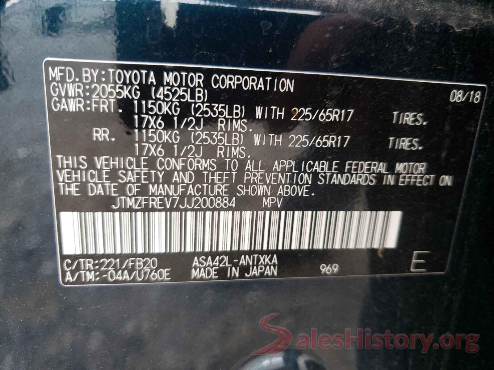 JTMZFREV7JJ200884 2018 TOYOTA RAV4