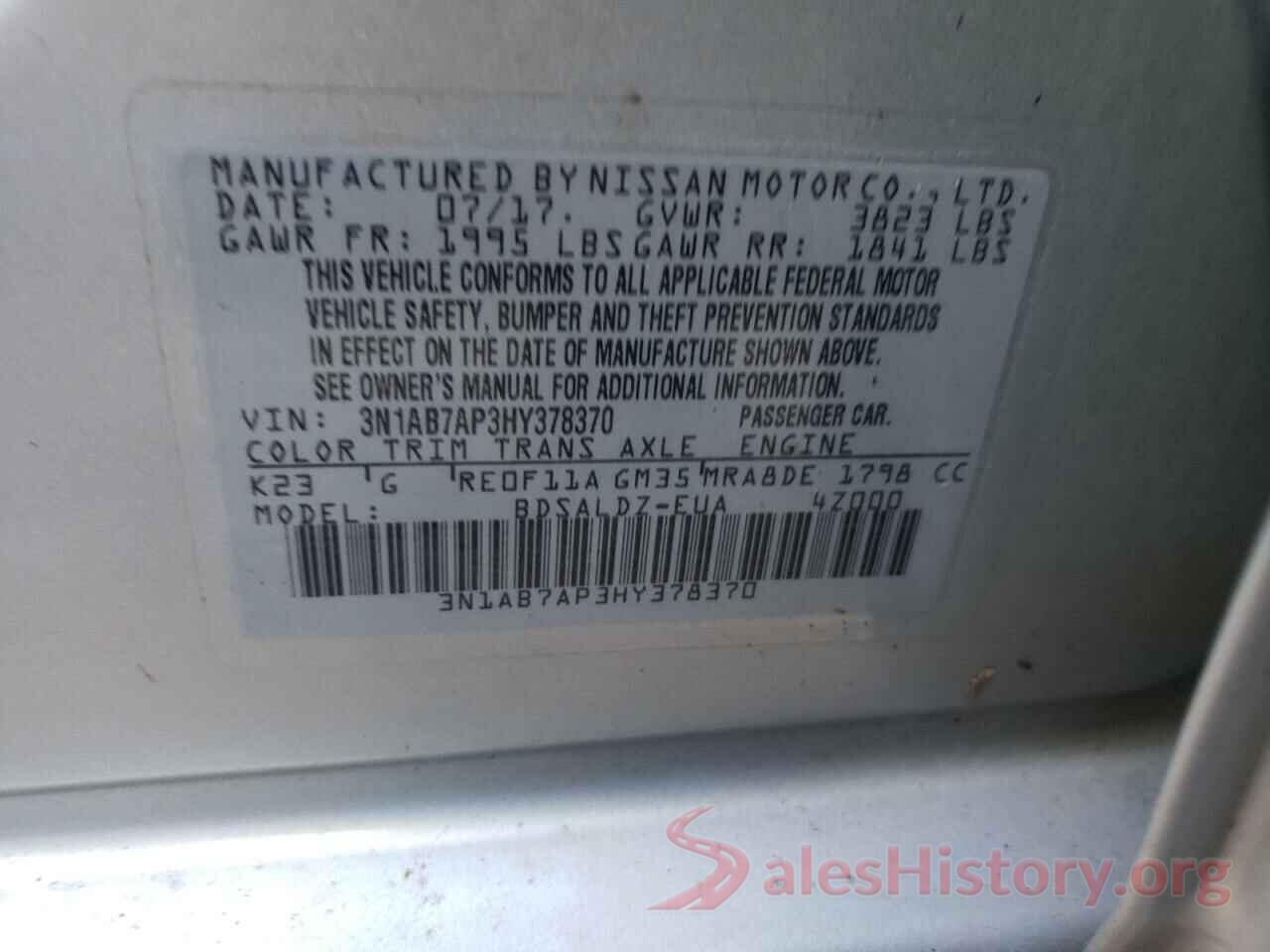 3N1AB7AP3HY378370 2017 NISSAN SENTRA