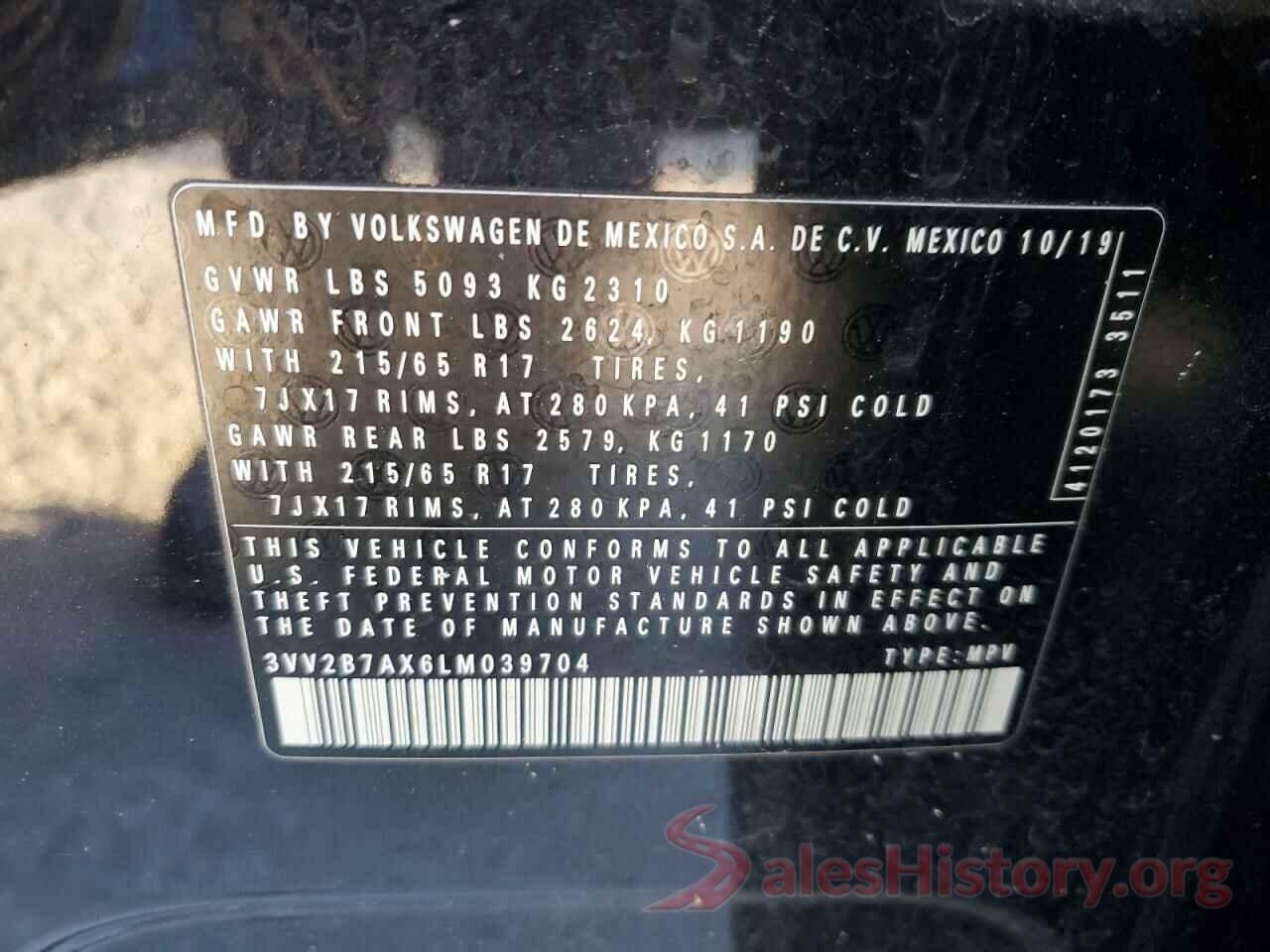 3VV2B7AX6LM039704 2020 VOLKSWAGEN TIGUAN