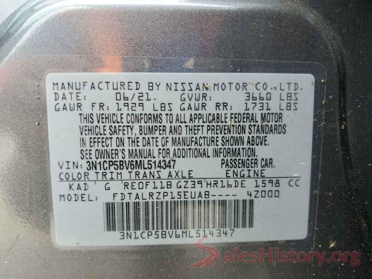 3N1CP5BV6ML514347 2021 NISSAN KICKS