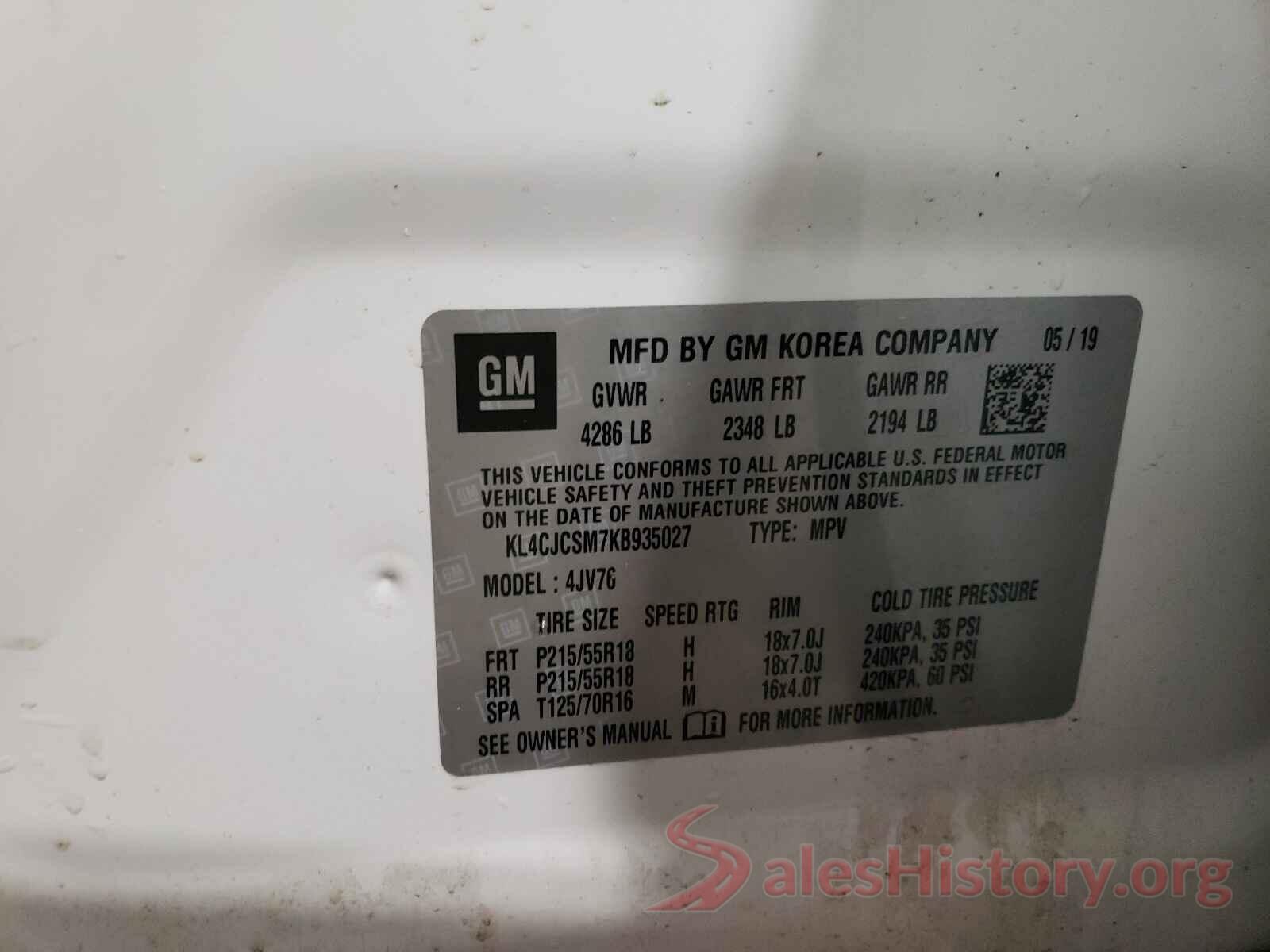 KL4CJCSM7KB935027 2019 BUICK ENCORE