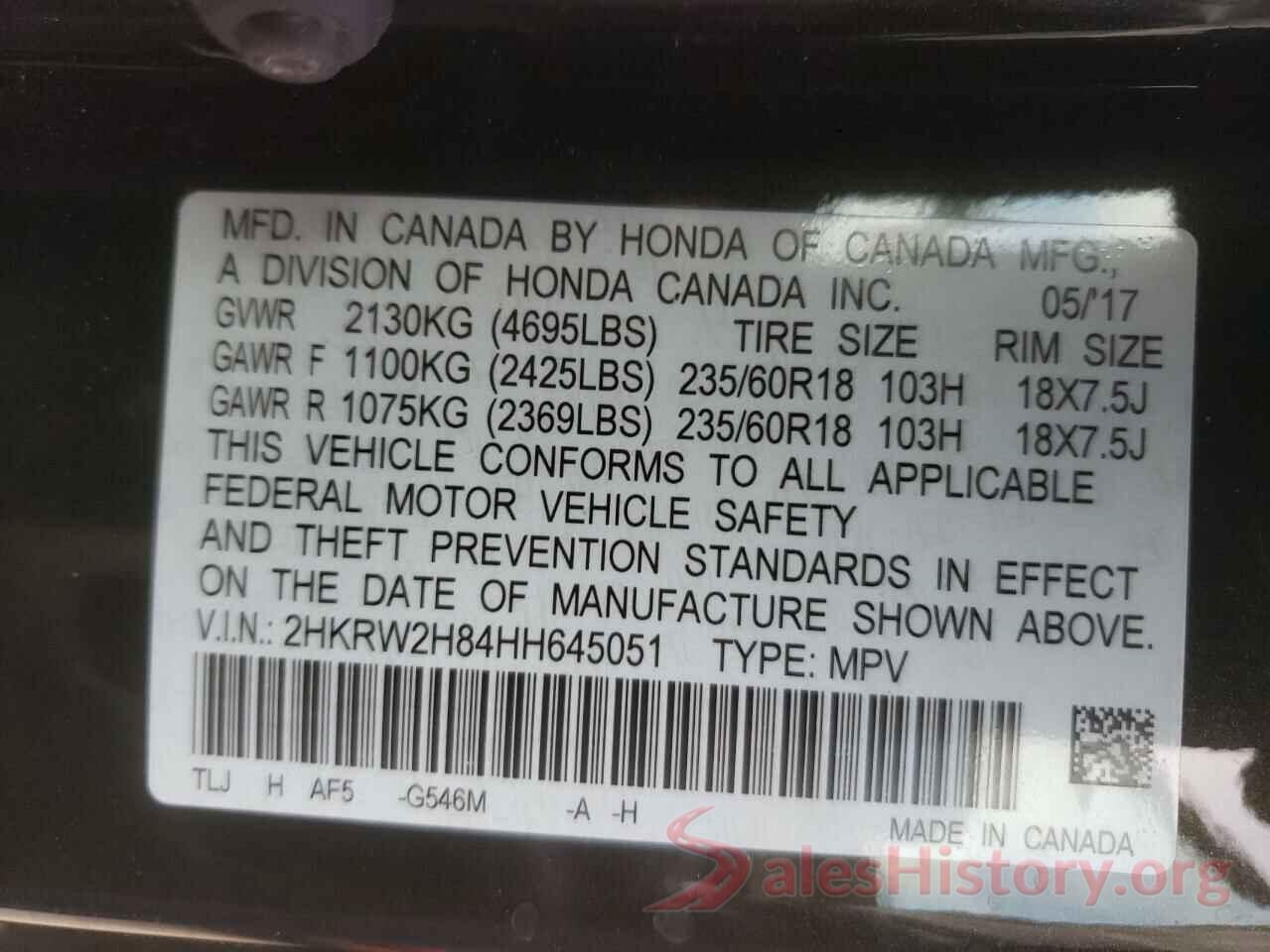 2HKRW2H84HH645051 2017 HONDA CRV