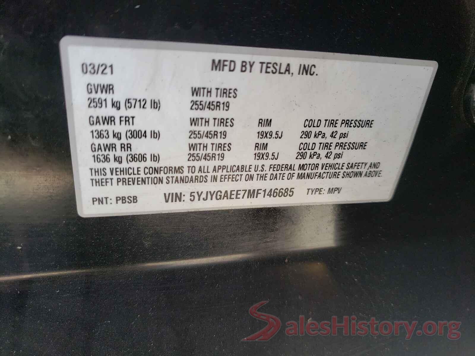 5YJYGAEE7MF146685 2021 TESLA MODEL Y