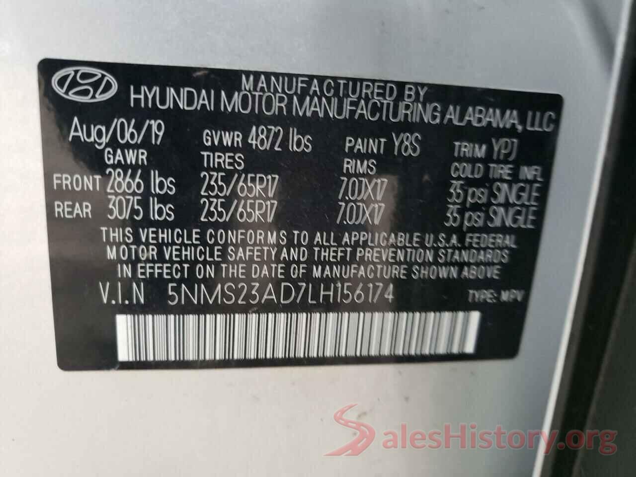 5NMS23AD7LH156174 2020 HYUNDAI SANTA FE