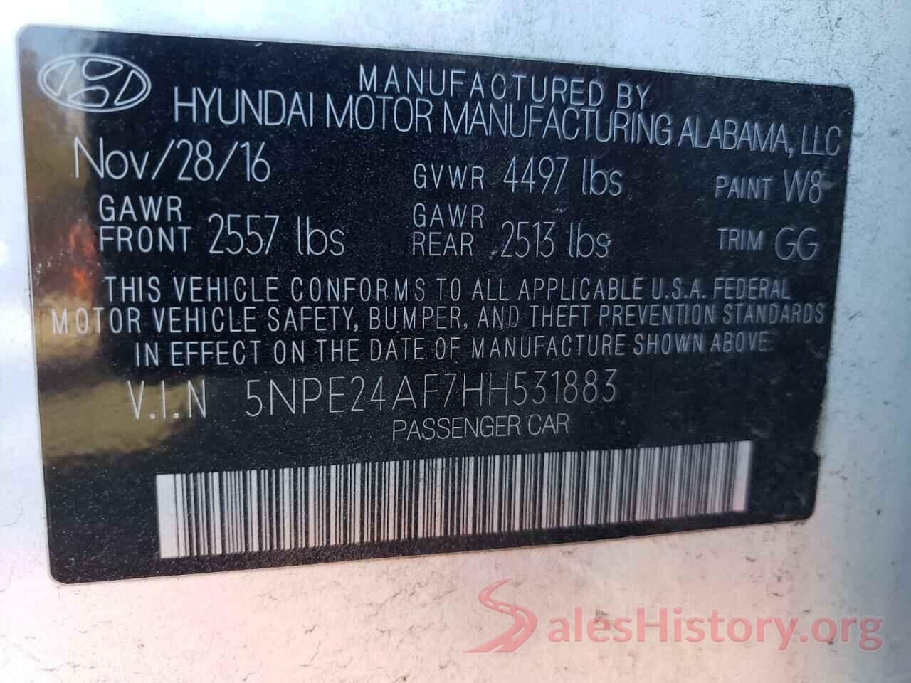 5NPE24AF7HH531883 2017 HYUNDAI SONATA