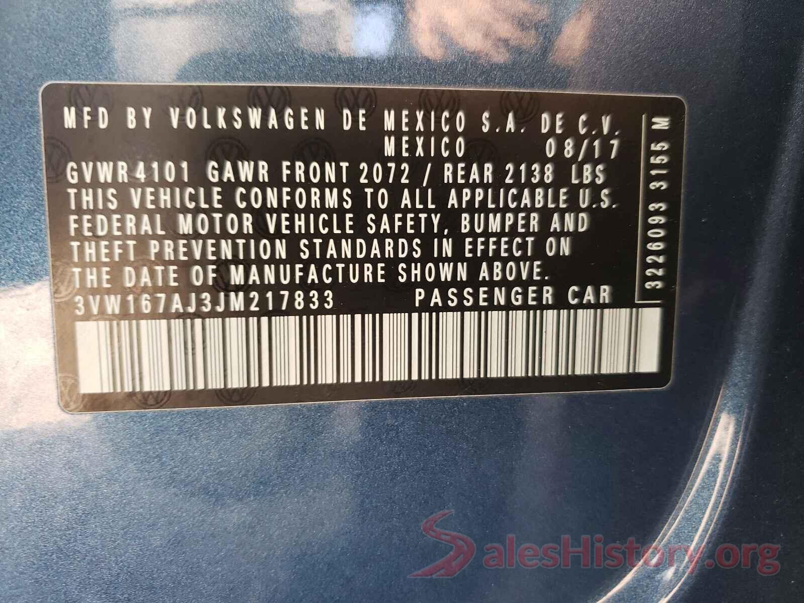 3VW167AJ3JM217833 2018 VOLKSWAGEN JETTA