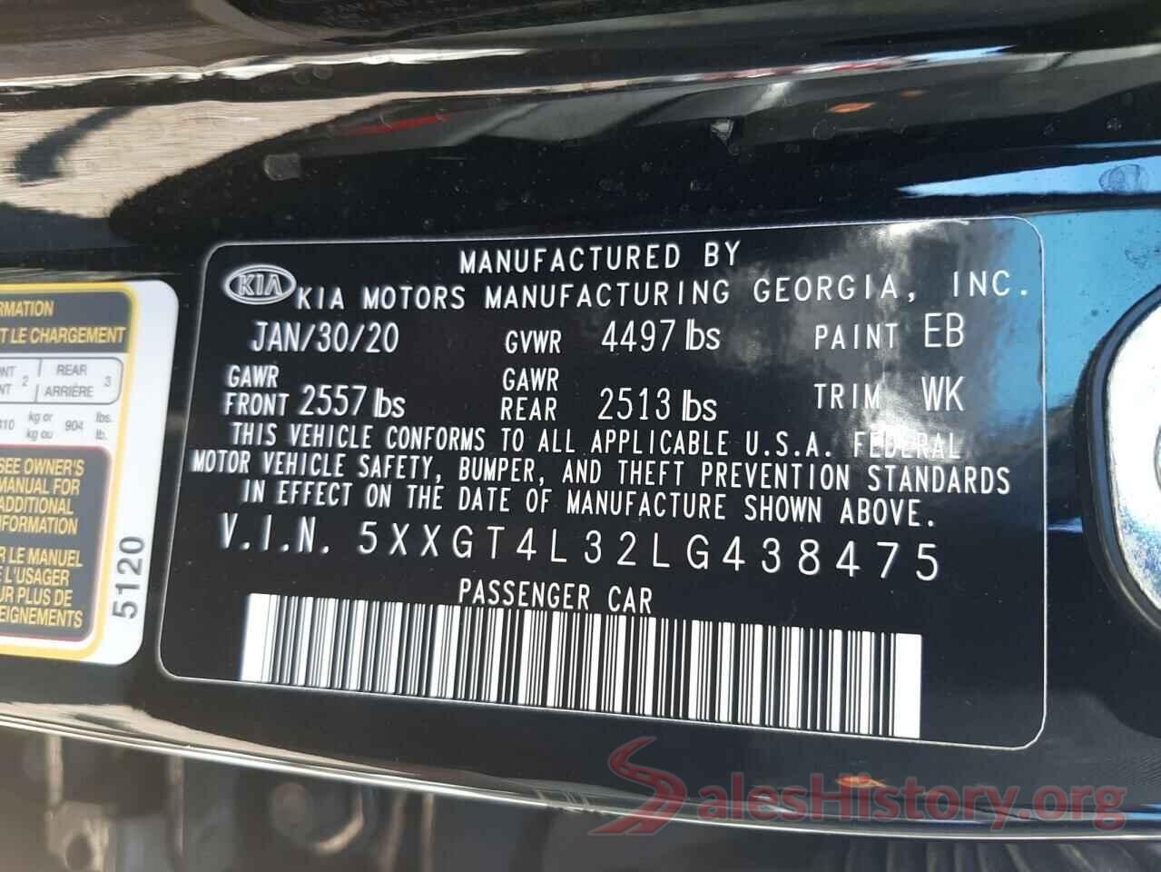 5XXGT4L32LG438475 2020 KIA OPTIMA