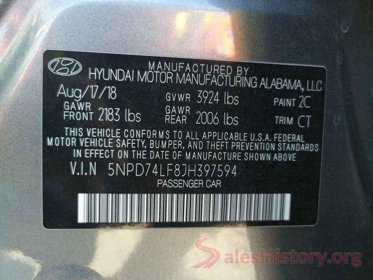 5NPD74LF8JH397594 2018 HYUNDAI ELANTRA