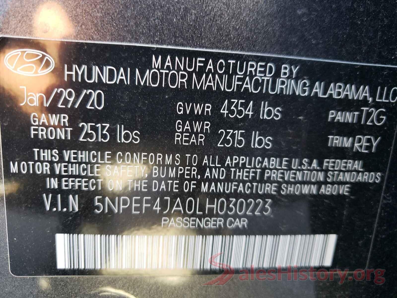 5NPEF4JA0LH030223 2020 HYUNDAI SONATA