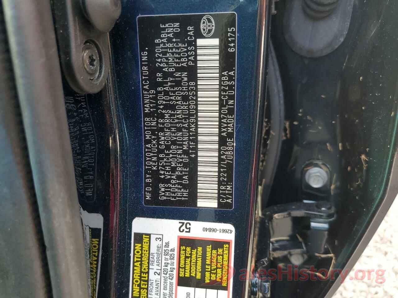 4T1F11AK9LU902538 2020 TOYOTA CAMRY