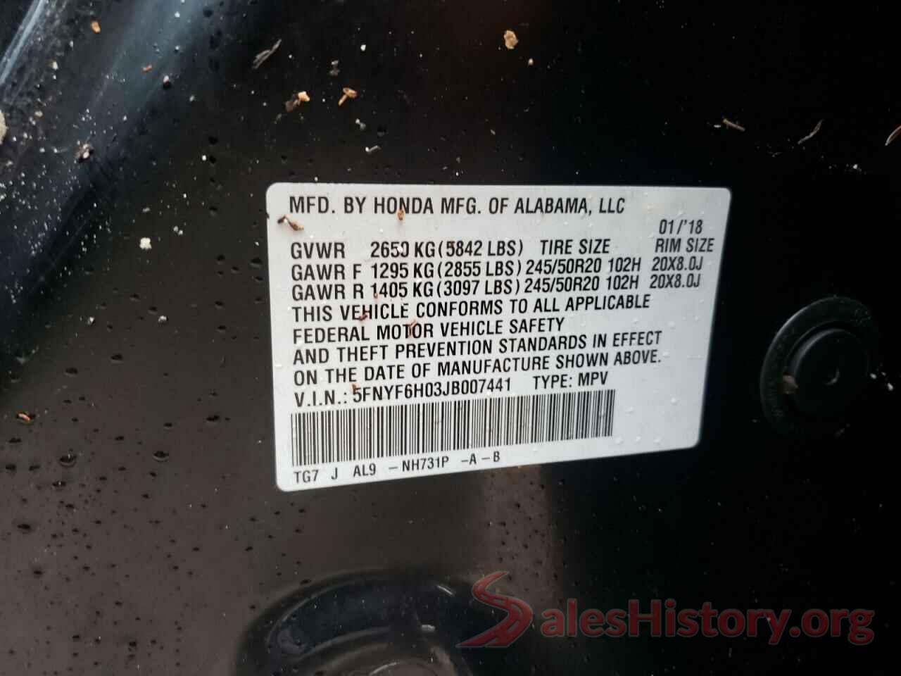 5FNYF6H03JB007441 2018 HONDA PILOT