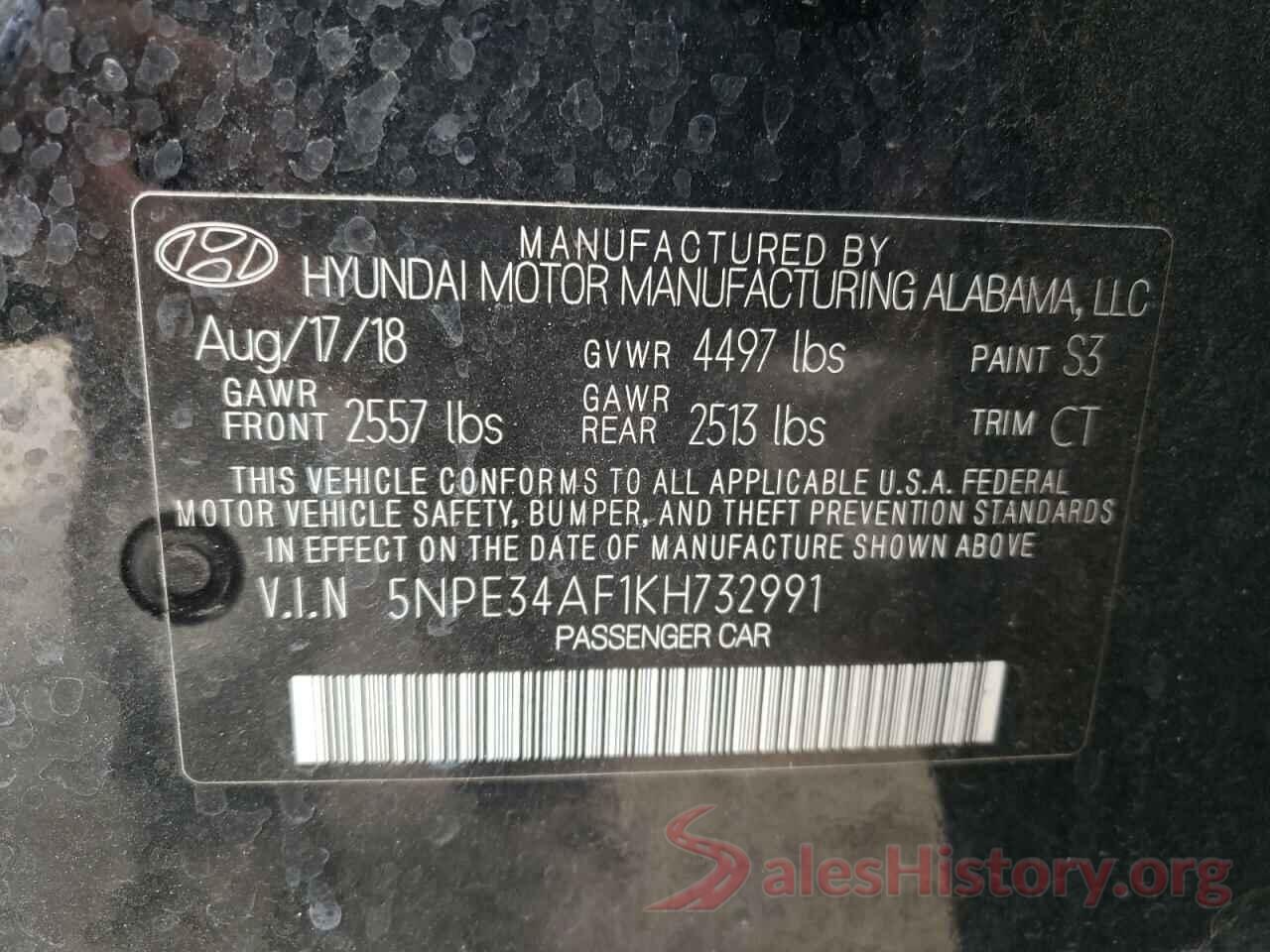 5NPE34AF1KH732991 2019 HYUNDAI SONATA