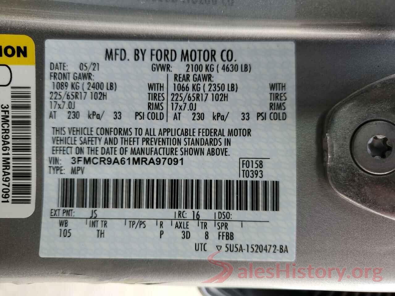 3FMCR9A61MRA97091 2021 FORD BRONCO