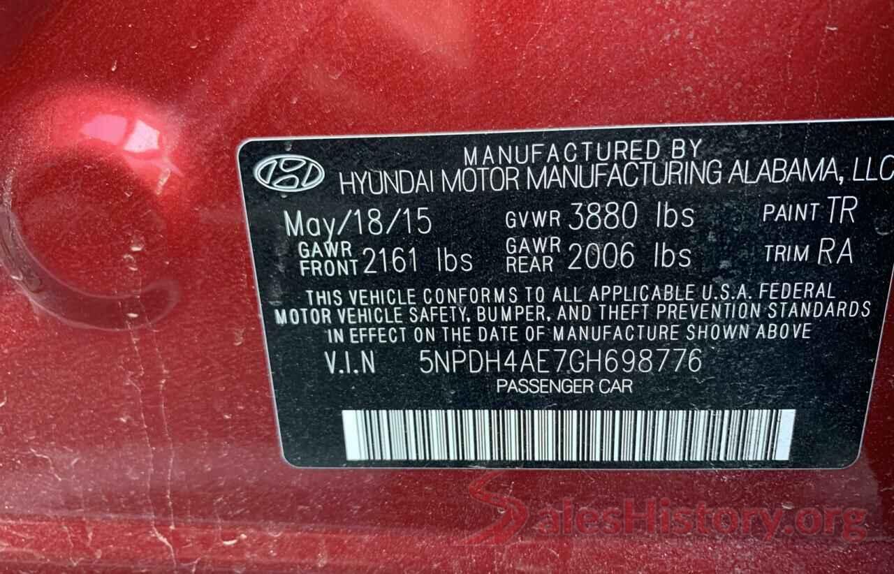 5NPDH4AE7GH698776 2016 HYUNDAI ELANTRA