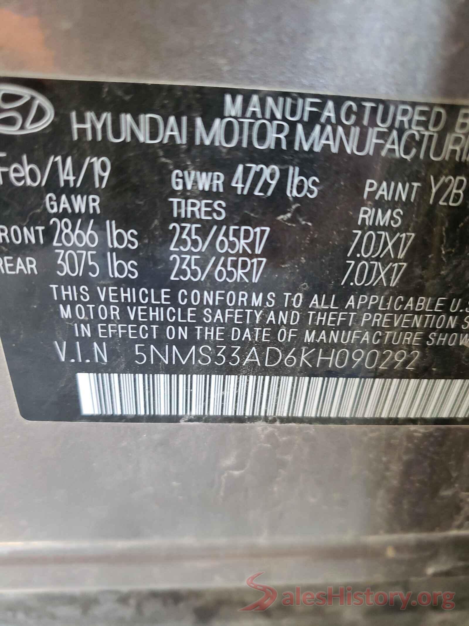 5NMS33AD6KH090292 2019 HYUNDAI SANTA FE