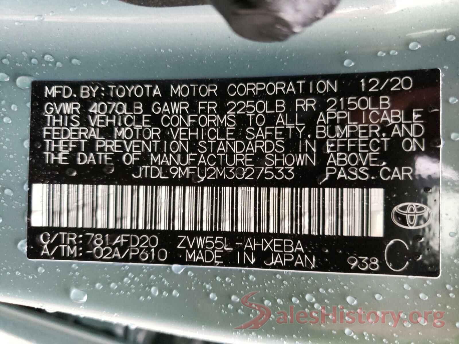 JTDL9MFU2M3027533 2021 TOYOTA PRIUS