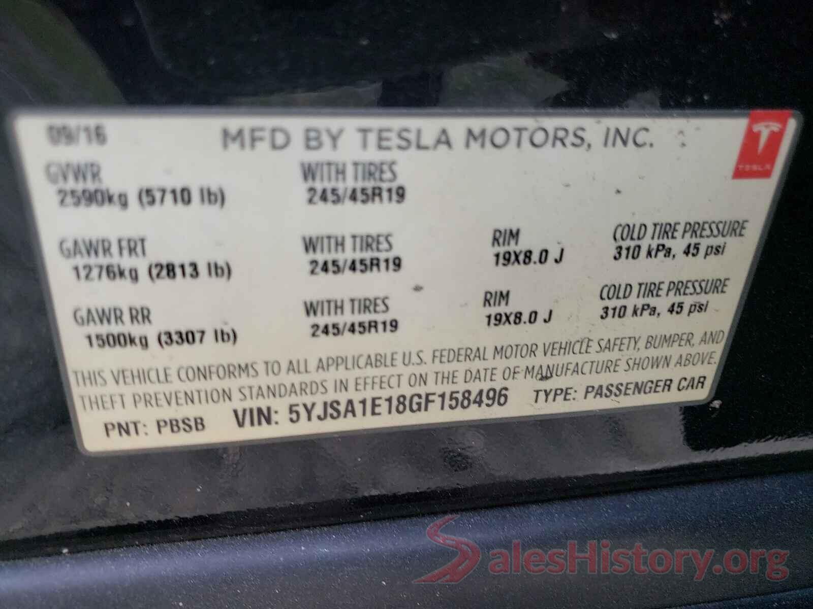 5YJSA1E18GF158496 2016 TESLA MODEL S