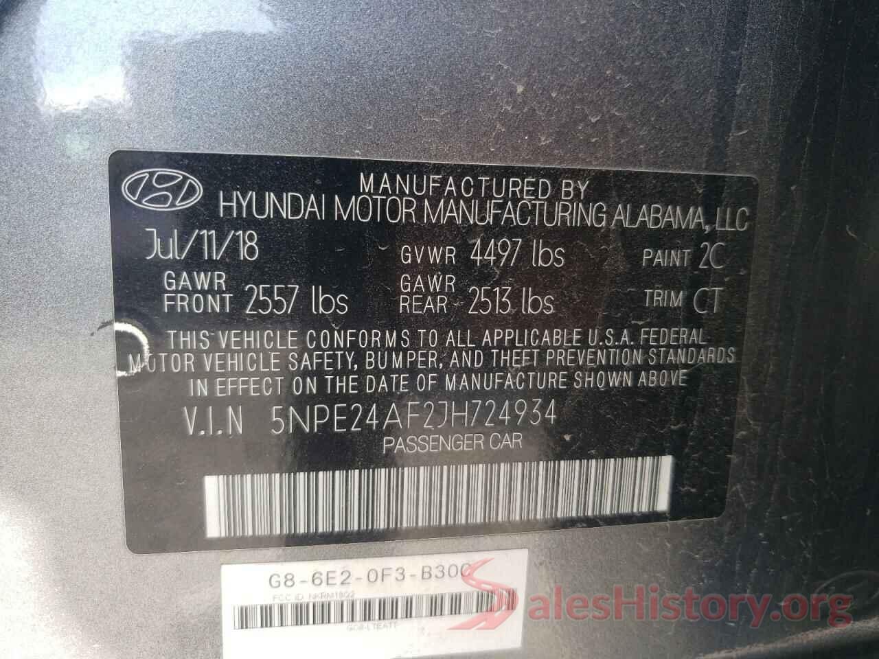 5NPE24AF2JH724934 2018 HYUNDAI SONATA