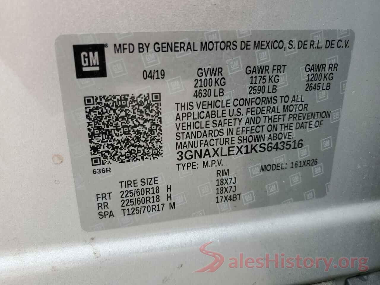 3GNAXLEX1KS643516 2019 CHEVROLET EQUINOX