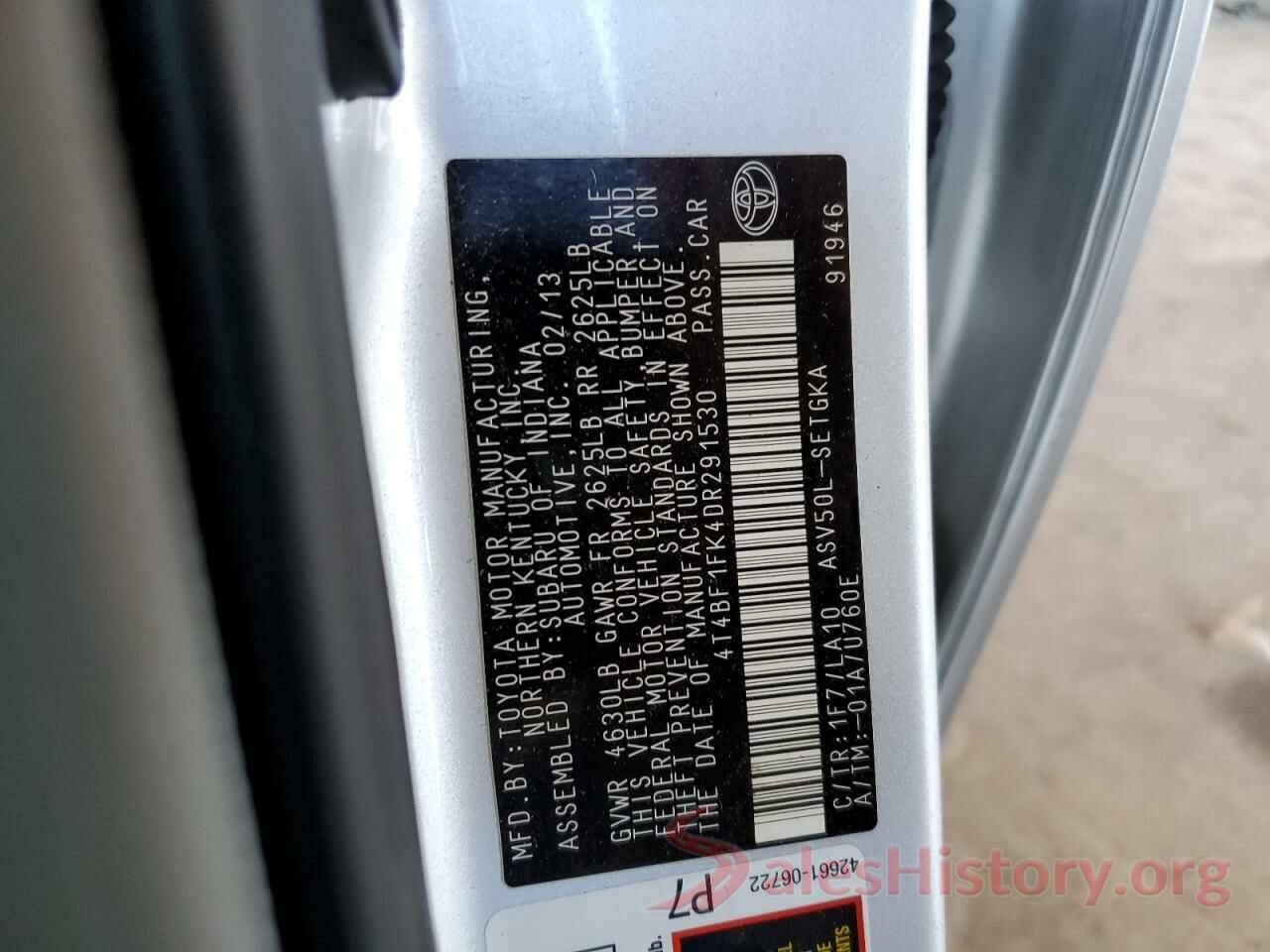 4T4BF1FK4DR291530 2013 TOYOTA CAMRY