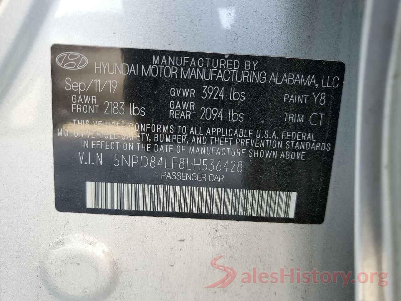 5NPD84LF8LH536428 2020 HYUNDAI ELANTRA