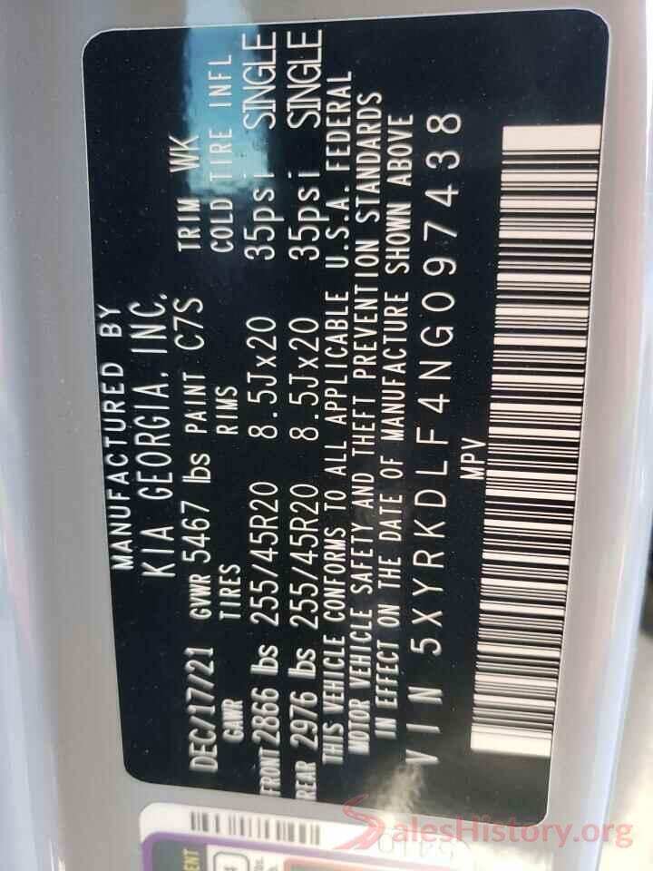 5XYRKDLF4NG097438 2022 KIA SORENTO