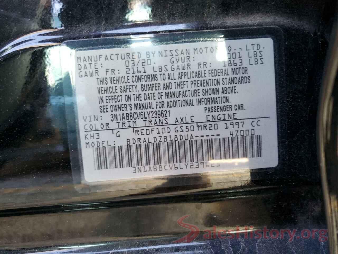 3N1AB8CV6LY239621 2020 NISSAN SENTRA