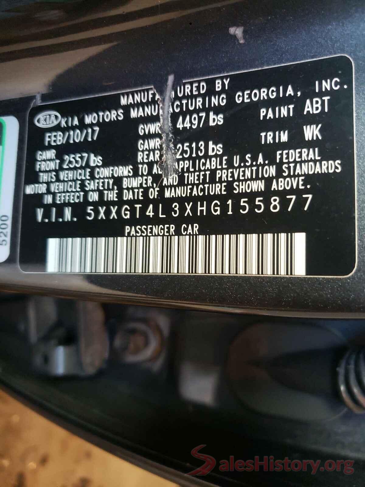 5XXGT4L3XHG155877 2017 KIA OPTIMA