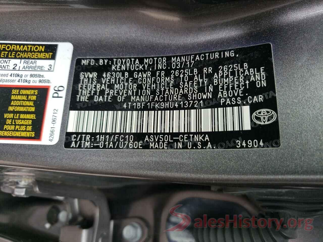 4T1BF1FK9HU413721 2017 TOYOTA CAMRY