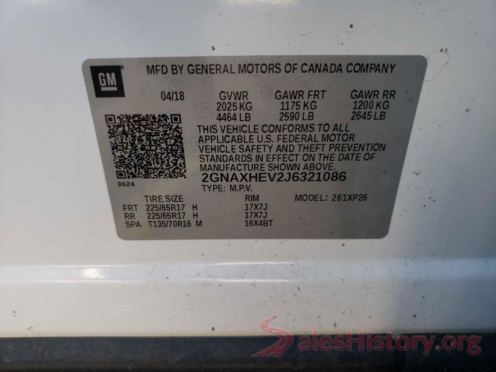 2GNAXHEV2J6321086 2018 CHEVROLET EQUINOX