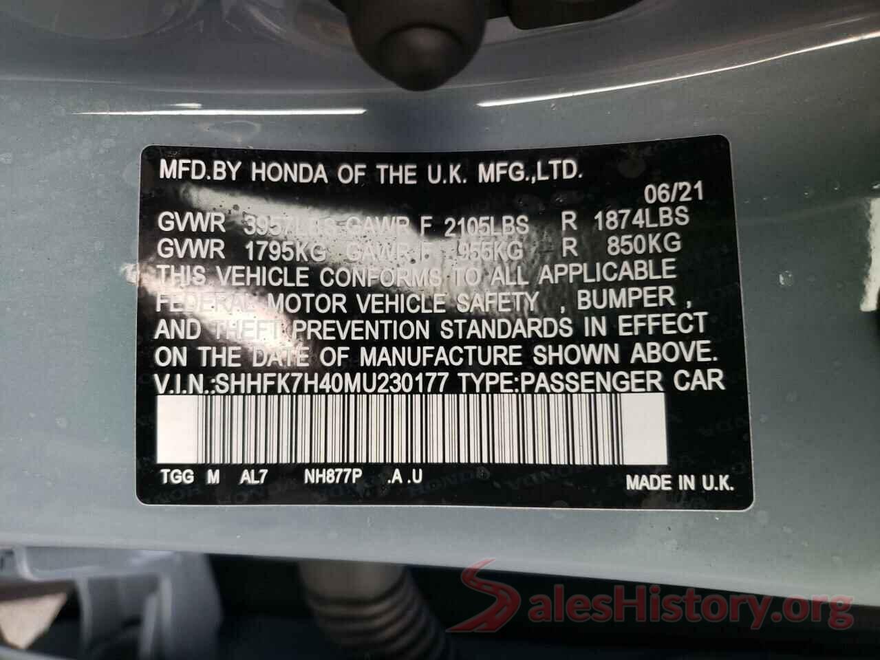 SHHFK7H40MU230177 2021 HONDA CIVIC