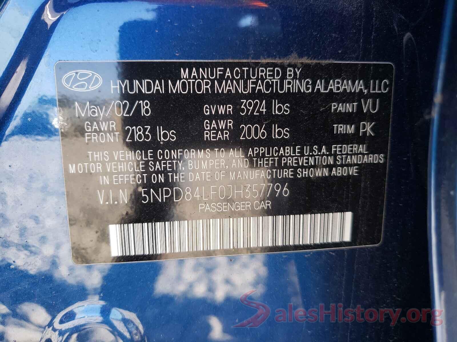 5NPD84LF0JH357796 2018 HYUNDAI ELANTRA