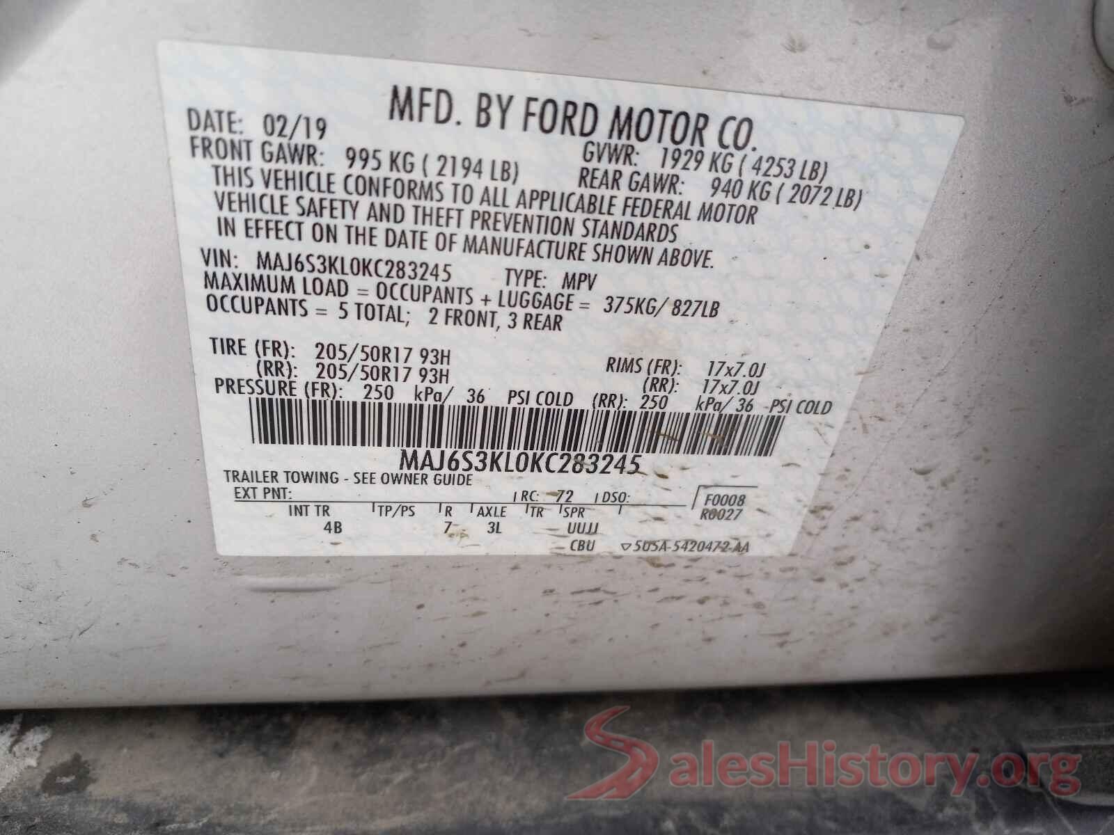 MAJ6S3KL0KC283245 2019 FORD ALL OTHER