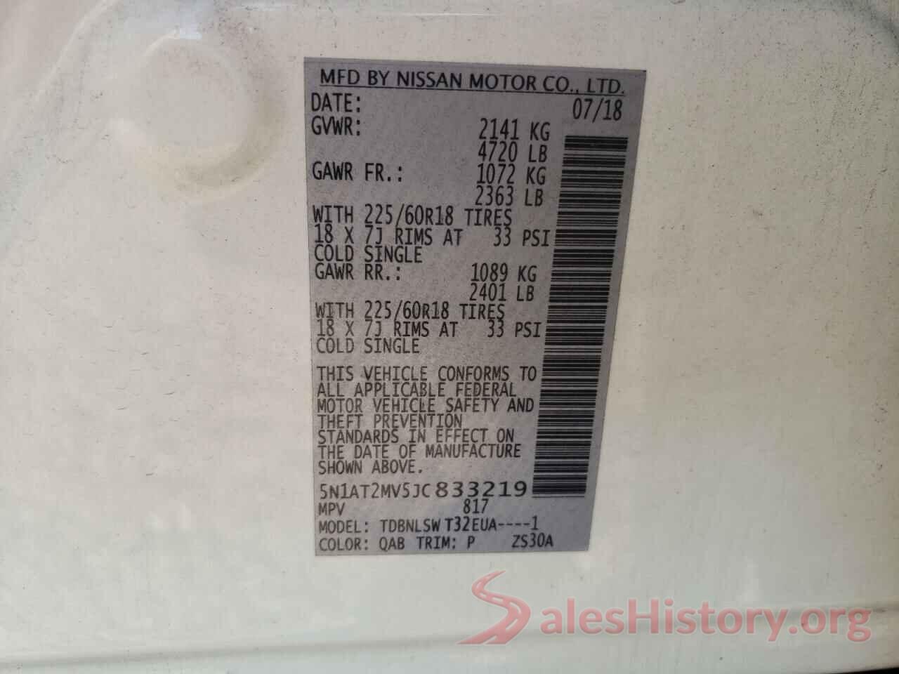 5N1AT2MV5JC833219 2018 NISSAN ROGUE