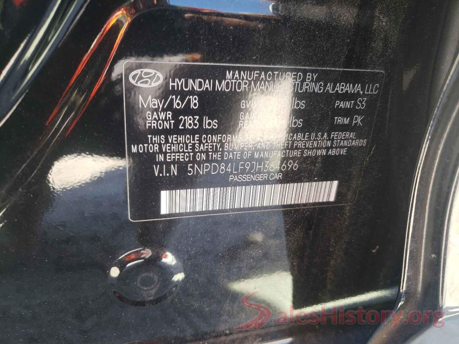 5NPD84LF9JH364696 2018 HYUNDAI ELANTRA