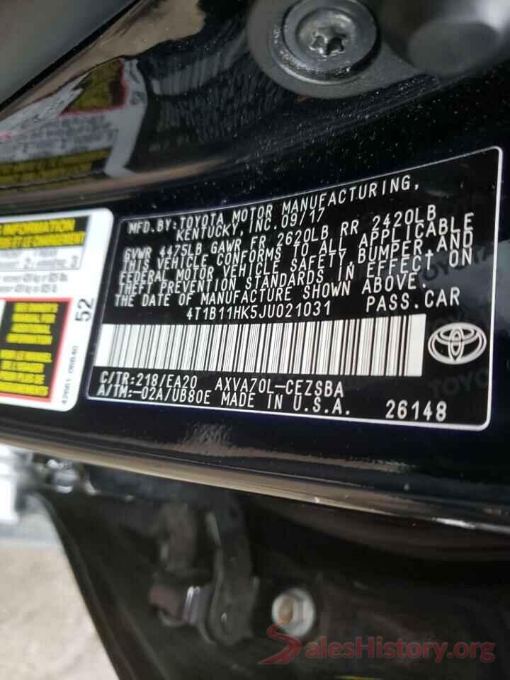 4T1B11HK5JU021031 2018 TOYOTA CAMRY