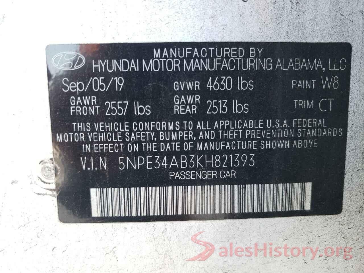 5NPE34AB3KH821393 2019 HYUNDAI SONATA