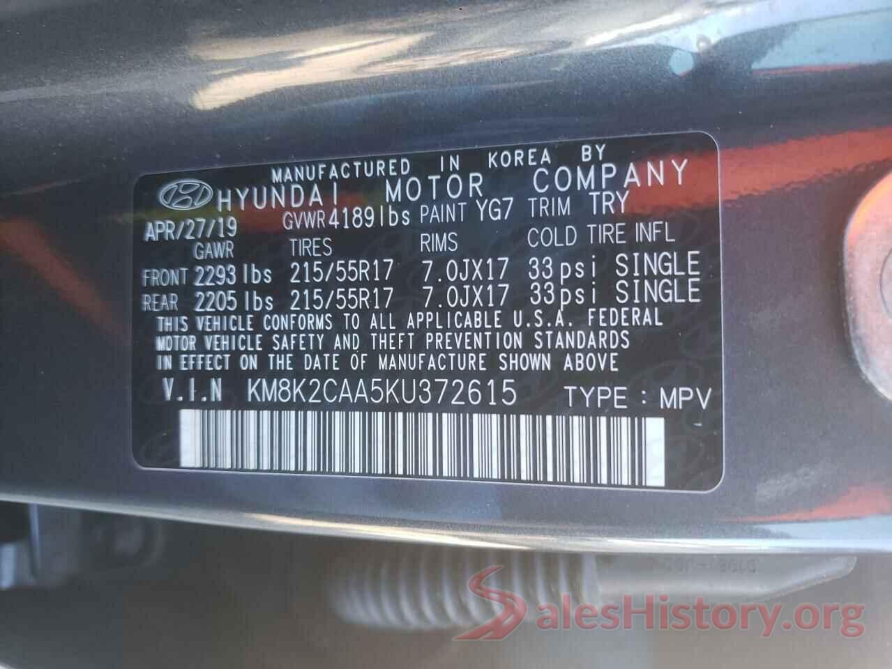 KM8K2CAA5KU372615 2019 HYUNDAI KONA